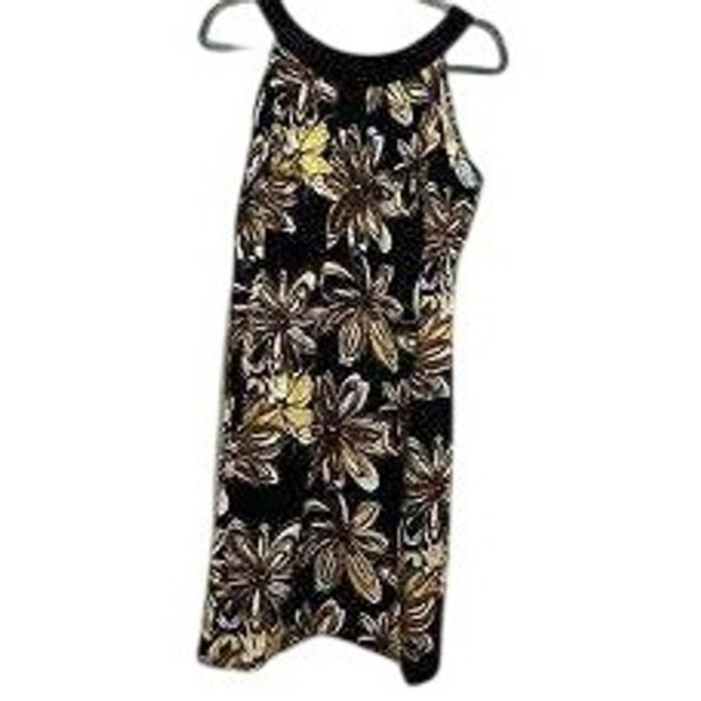 Jessica Howard Floral Halter Neck Sheath Women Dress Black Yellow Petite 6P